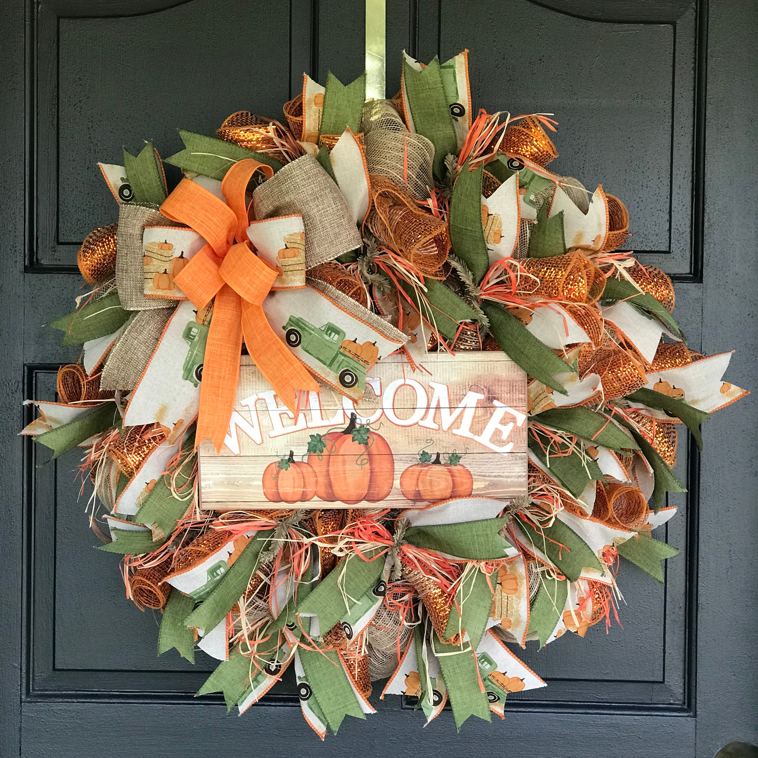 pumpkin truck wreath front door fall pumpkin wreath autumn wreath, Welcome fall wreath
