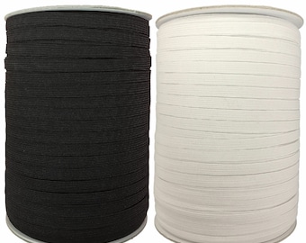 5mm Flat Elastic Cord, Inch Elastic band, trim, stretch cord 1/4 Inch - white, BLACK (J5)