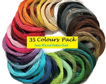 30 COLOUR PACK  - 1 mm Waxed Cotton cord, macrame cord, Waxed Cord