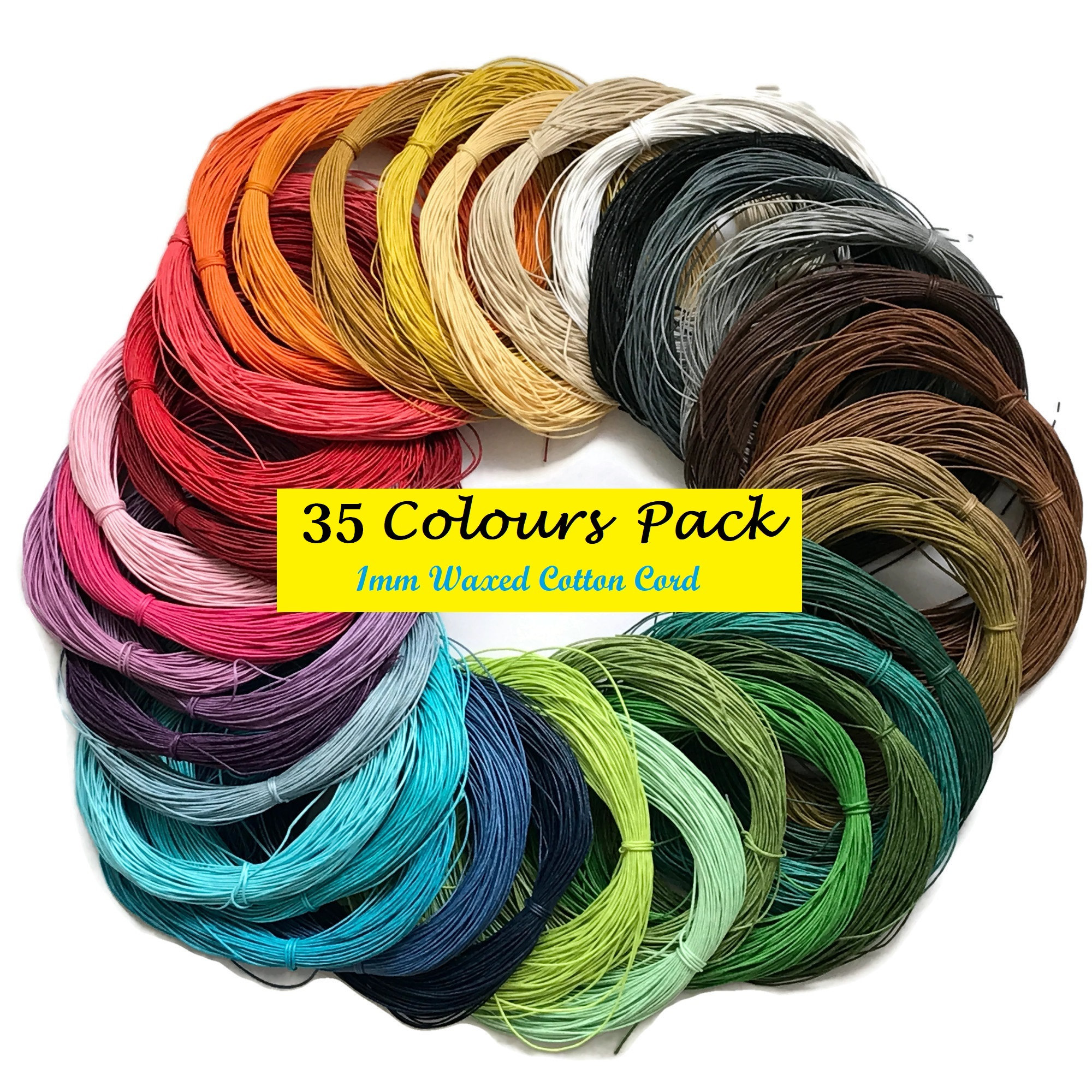 30 COLOUR PACK 1 Mm Waxed Cotton Cord, Macrame Cord, Waxed Cord 