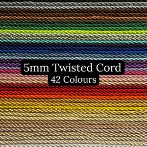 Cordon torsadé 5 mm, tresse soutache torsadée, cordon en polyester - 42 couleurs