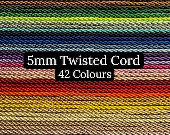 5mm Twisted Cord, Twisted Soutache Braid, Polyester Cord - 42 Colours