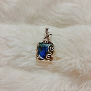 Solid Sterling .925 Silver Flashy Labradorite Pendant - Wire Wrapped Labradorite Necklace - Flashy Blue Labradorite Swirly Statement Pendant