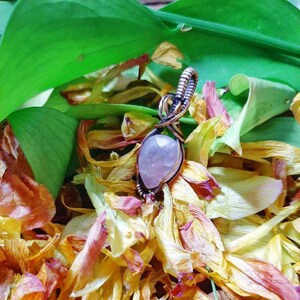 Rose Quartz Teardrop Wire Wrapped Antique Copper Pendant - Dainty Rose Quartz Necklace - Handmade Birthstone Pendant - Gifts for Her