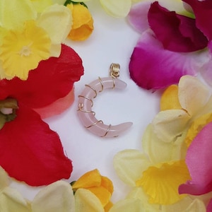 18K Gold Filled Rose Quartz Moon Necklace - Wire Wrapped Rose Quartz Crescent Pendant - Celestial Jewelry - Elegant Dainty Pendant