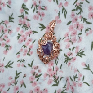 Swirl Elegant Amethyst Pendant - Wire Wrapped Copper Necklace - Amethyst Beaded Handmade Jewelry - Unique - Dainty - One of a Kind