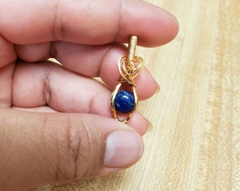 Gold Plated Lapis Lazuli Pendant - Wire Wrapped Necklace - Blue Gemstone - Unique Handmade Jewelry - Dainty Everyday Lightweight