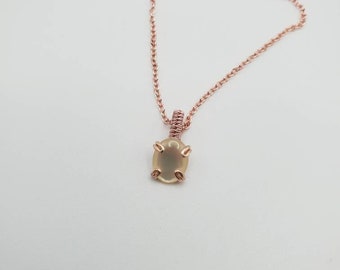 Rose Gold Plated Mother of Pearl Necklace - Wire Wrapped Pronged Pendant - Dainty Jewelry