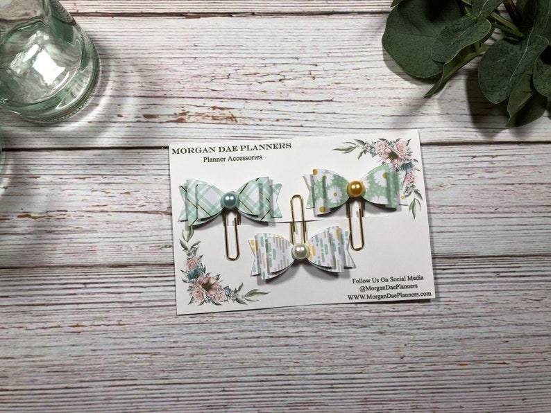 Planner Clips Set of 3 Paper Bow Pattern Gold Paper clip Planner Accessories