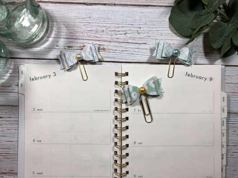 Planner Clips Set of 3 Paper Bow Pattern Gold Paper clip Planner Accessories