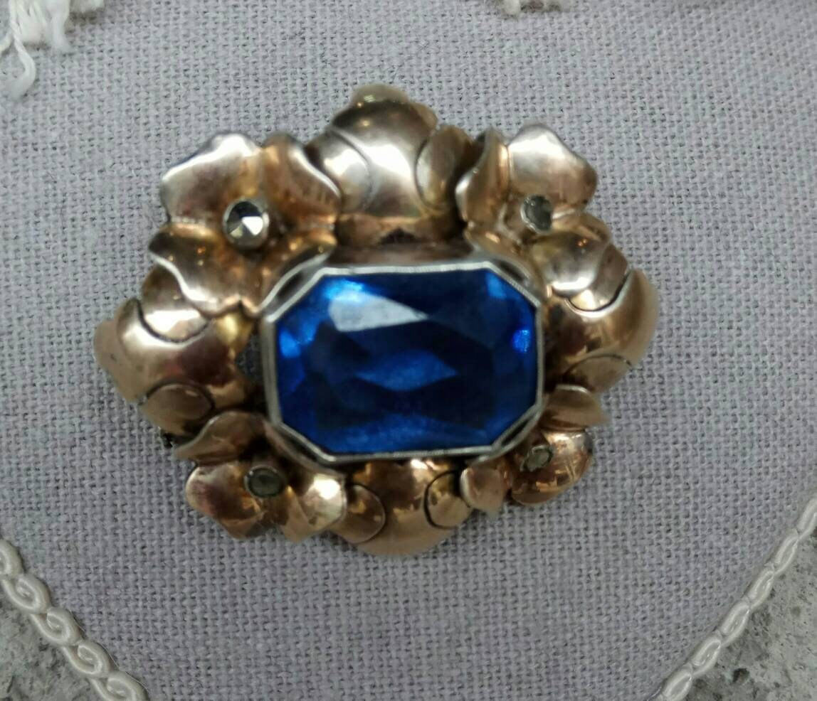 Sterling silver and gold marcasite brooch
