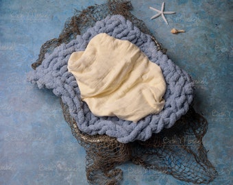 Newborn digital backdrop Beach Sea Mermaid blue yellow background composite instant download