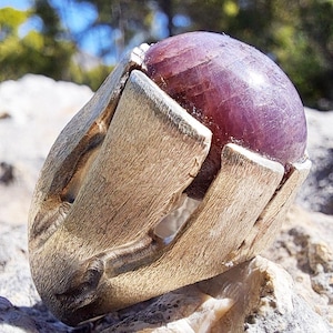 Großer Sternrubin Ring: Natürlicher Edelstein, Sterling Silber 925