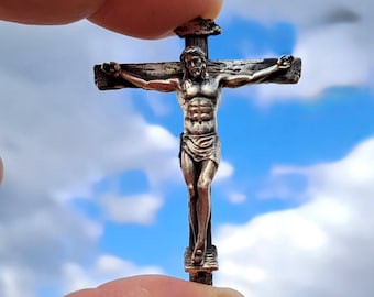 Jesus Silver Cross, Crucifixion of Jesus Necklace, Faith Symbol, Jesus Christ, Sterling Silver, for men / women