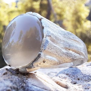 Beige Moonstone Ring, Sterling Silver Raw Textured Ring, Hand Sculpted Band image 5