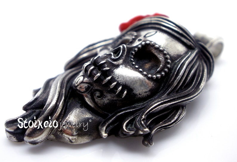 Sugar Skull Necklace, Day Of The Dead, Dia De Los Muertos Sterling Silver Necklace, La Catrina Pendant, Calavera Necklace, Immortal Symbol image 6