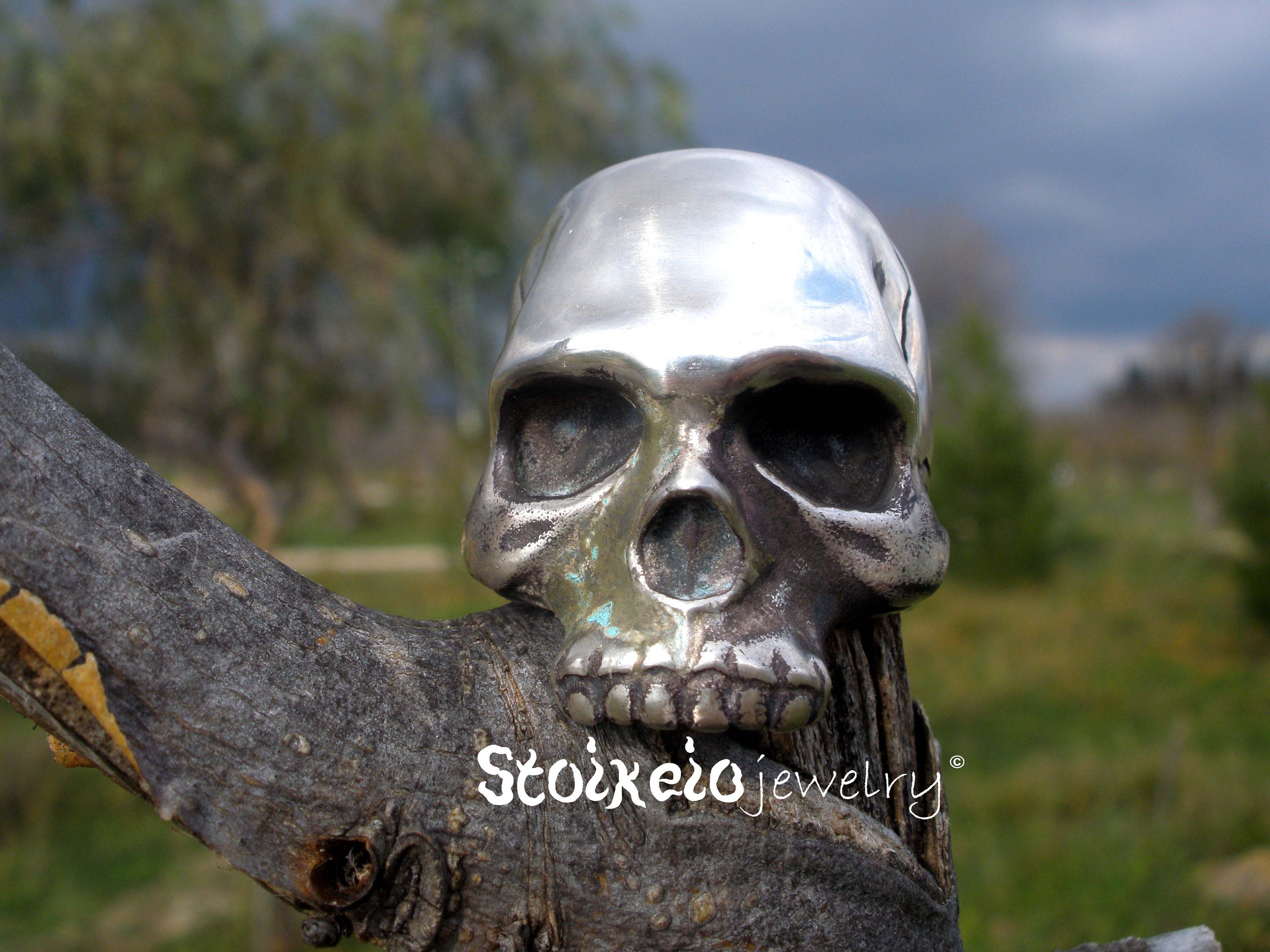 thumbnail image 2 of 925 Sterling Silver Skull Ring - Keith Richards Style - Handmade In Spain (All Sizes) 2 of 6