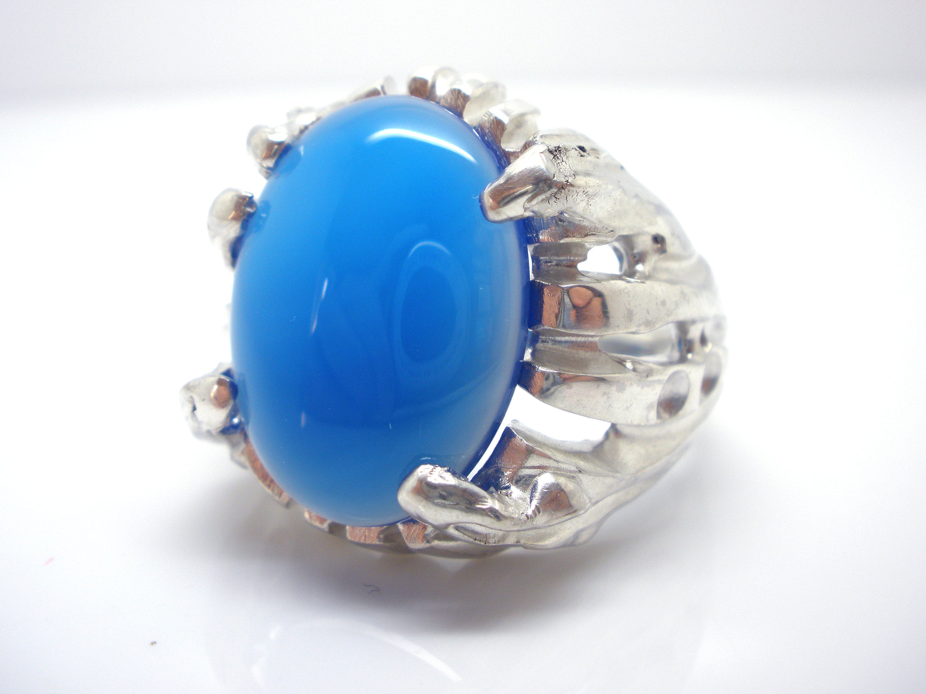 Blue Agate Organic Silver Ring: Handmade One of a Kind Ring - Etsy
