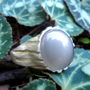 Beige Moonstone Ring, Sterling Silver Raw Textured Ring, Hand Sculpted Band image 7