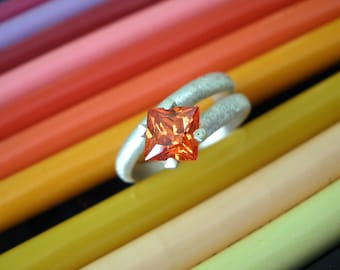 Cz ring, Orange Stone Sterling Silver Ring, Cubic Zirconia Silver Ring, Stacking Ring, Engagement Ring, Cz Wrap Ring