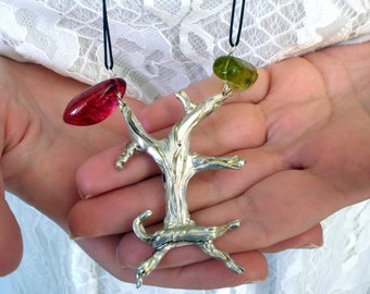 Silver Tree Pendant, Fantasy Tree  necklace with Glass Beads, Ooak Sterling Silver Tree Necklace, Statement Jewelry, Tree gemstone Jewelry