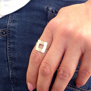 Open square ring, handmade geometric ring, sterling silver ring, minimal ring, statement ring