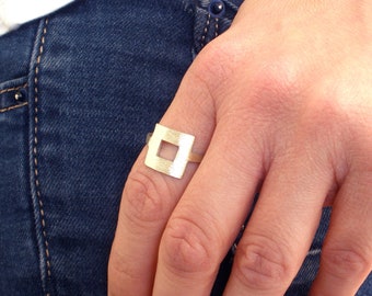 Open square ring, handmade geometric ring, sterling silver ring, minimal ring, statement ring