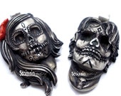 Sugar Skull Couple, Set of Pendants, Sugar Couple, Dia De Los Muertos, Sterling Silver Necklaces