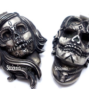 Sugar Skull Couple Pendants, Promise Jewels, Necklace Set of Jewelry, Couple Gifts