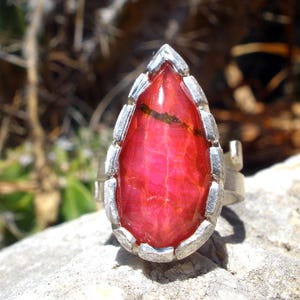 Bright Ruby Dublet Handmade Open Ring, Adjustable Coctail Gemstone Ring made of Sterling Silver