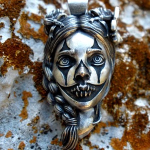 Sugar Skull Girl with Cutie Braid and Hair Bow, Sterling Silver 925 Unique Design