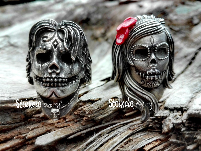 sugar skull couple rings