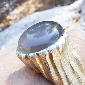Beige Moonstone Ring, Sterling Silver Raw Textured Ring, Hand Sculpted Band image 17