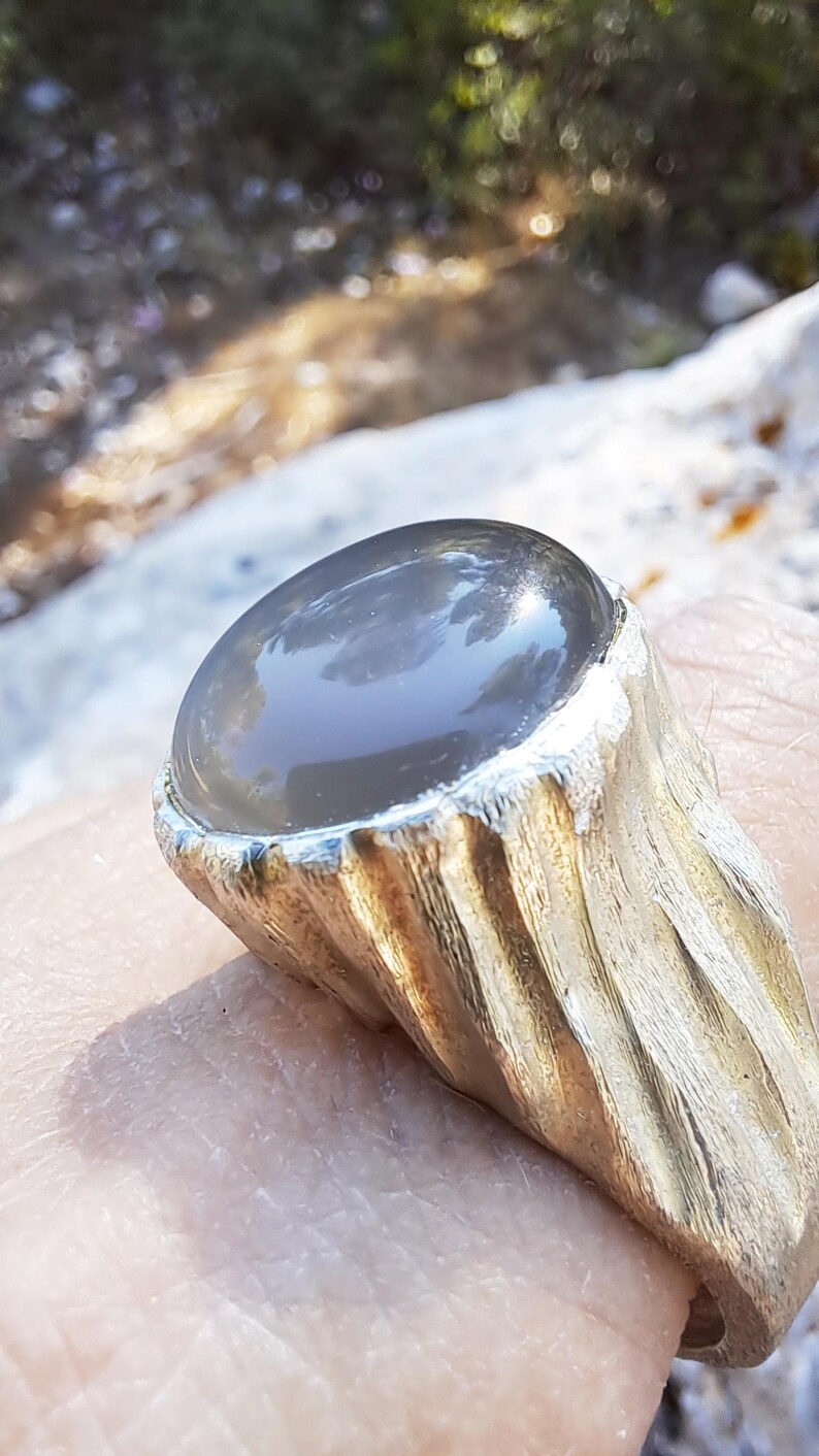 Beige Moonstone Ring, Sterling Silver Raw Textured Ring, Hand Sculpted Band image 17