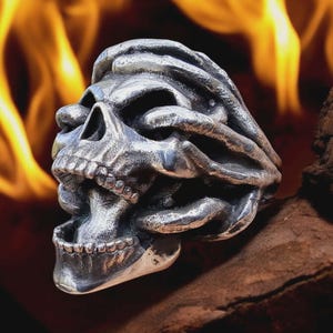 Heavy 925 Sterling Silver Rooted Skull Ring,  Goth Nature Jewely, Tree Branch Skull