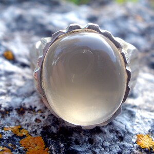 Beige Moonstone Ring, Sterling Silver Raw Textured Ring, Hand Sculpted Band image 8