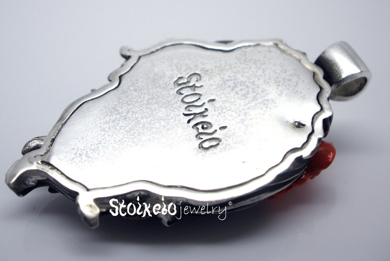 Sugar Skull with Red Rose, Sterling Silver 925 Necklace image 7