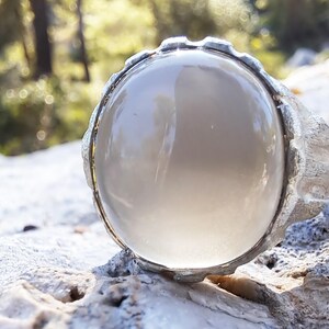 Beige Moonstone Ring, Sterling Silver Raw Textured Ring, Hand Sculpted Band image 10