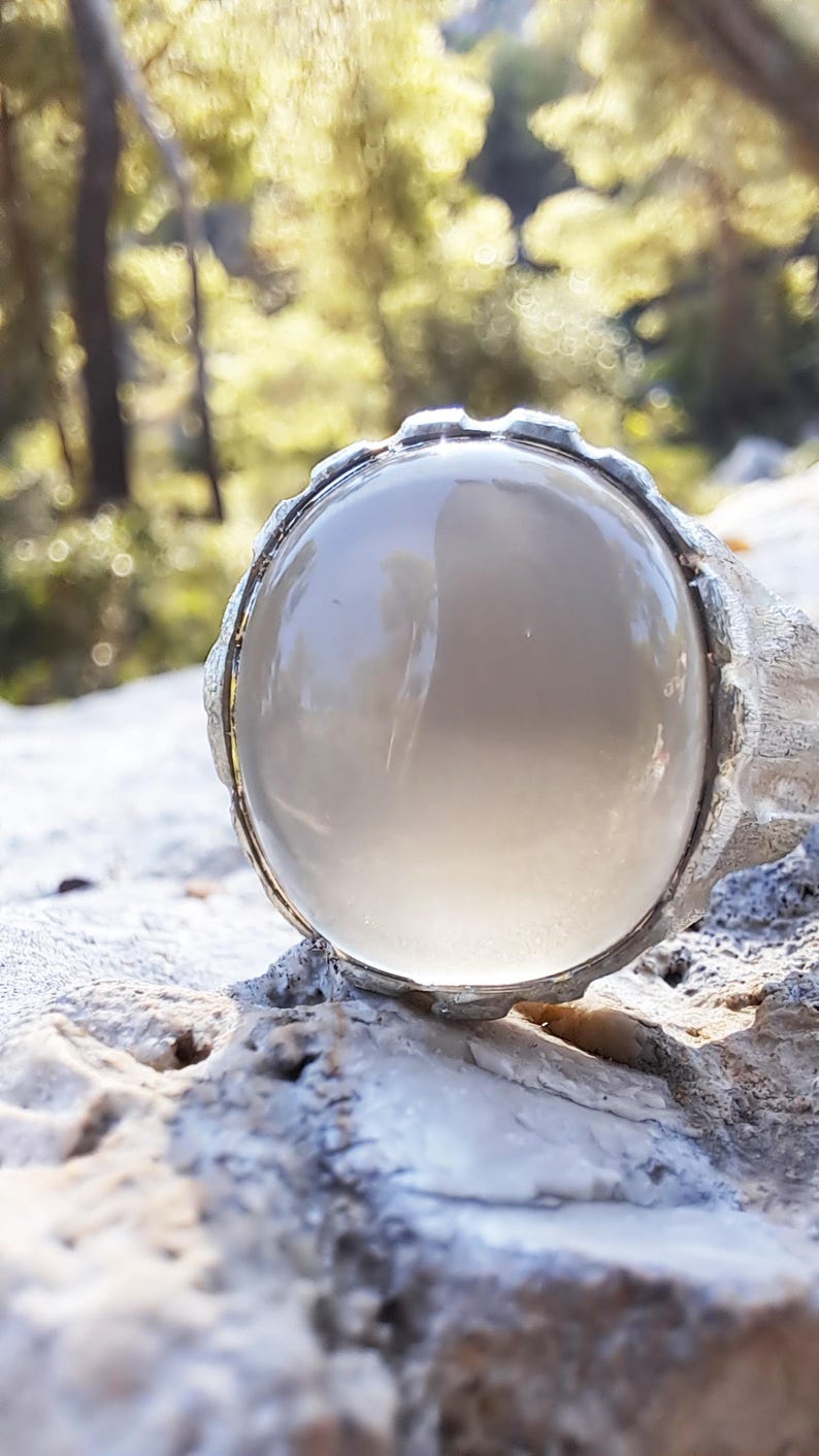 Beige Moonstone Ring, Sterling Silver Raw Textured Ring, Hand Sculpted Band image 10