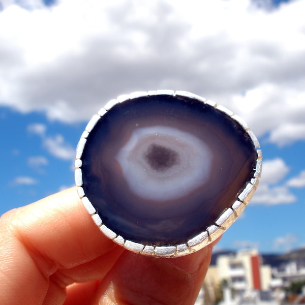 Bague agate oeil de boeuf, bague en argent agate brute naturelle, bague unique en son genre en argent sterling, bague avec pierres précieuses véritables, bague tendance