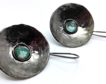 Chrysocolla Earrings, Genuine Crystal, Sterling Silver Earrings