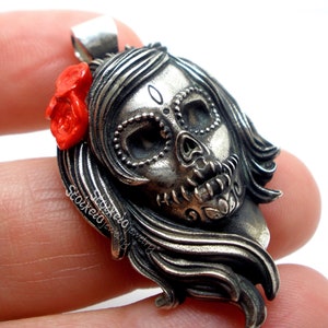 Collier tête de mort en sucre, jour des morts, collier en argent sterling Dia De los Muertos, pendentif La Catrina, collier Calavera, symbole immortel