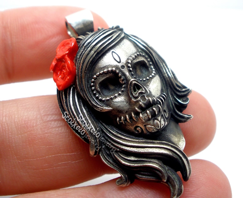 calavera silver necklace