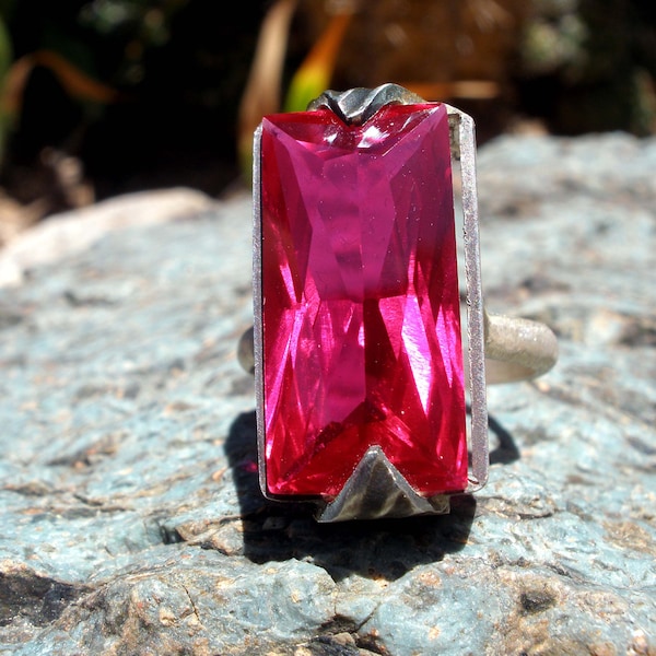 Ruby Ring, Cubic Zirconia Silver Ring, Rectangle Cocktail Ring, Gemstone Ring, Crystal Jewelry, Promise Ring for her