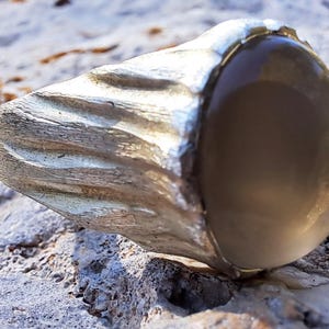 Beige Moonstone Ring, Sterling Silver Raw Textured Ring, Hand Sculpted Band image 12