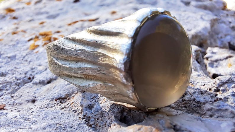 Beige Moonstone Ring, Sterling Silver Raw Textured Ring, Hand Sculpted Band image 12