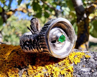 Tsavorite Granat handgemachter Ooak Sterling Silber Ring Rohe Oberfläche Grüner Kristall Ring Handwerker Juwel