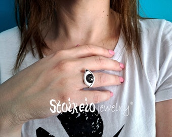 Bague mauvais œil, mati grec, bijoux de protection réglables 925