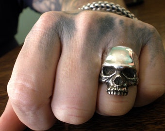 Skull Ring, Keith Richards Style Skull Ring, Sterling Silver Skull Ring, Stackable Ring, Bikers Ring