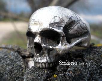 Half Skull Ring, Rough Silver Ring, Skull Ring, Sterling Silver 925, Gift For Him, Rockstar Ring
